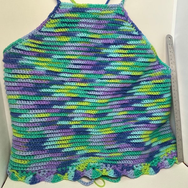 Handmade Crochet Tank Top, Purple green Plus sized Tank, Criss-Cross tank top, Multicolored tank top, Ocean Colored, Shirt, Halter, Crochet