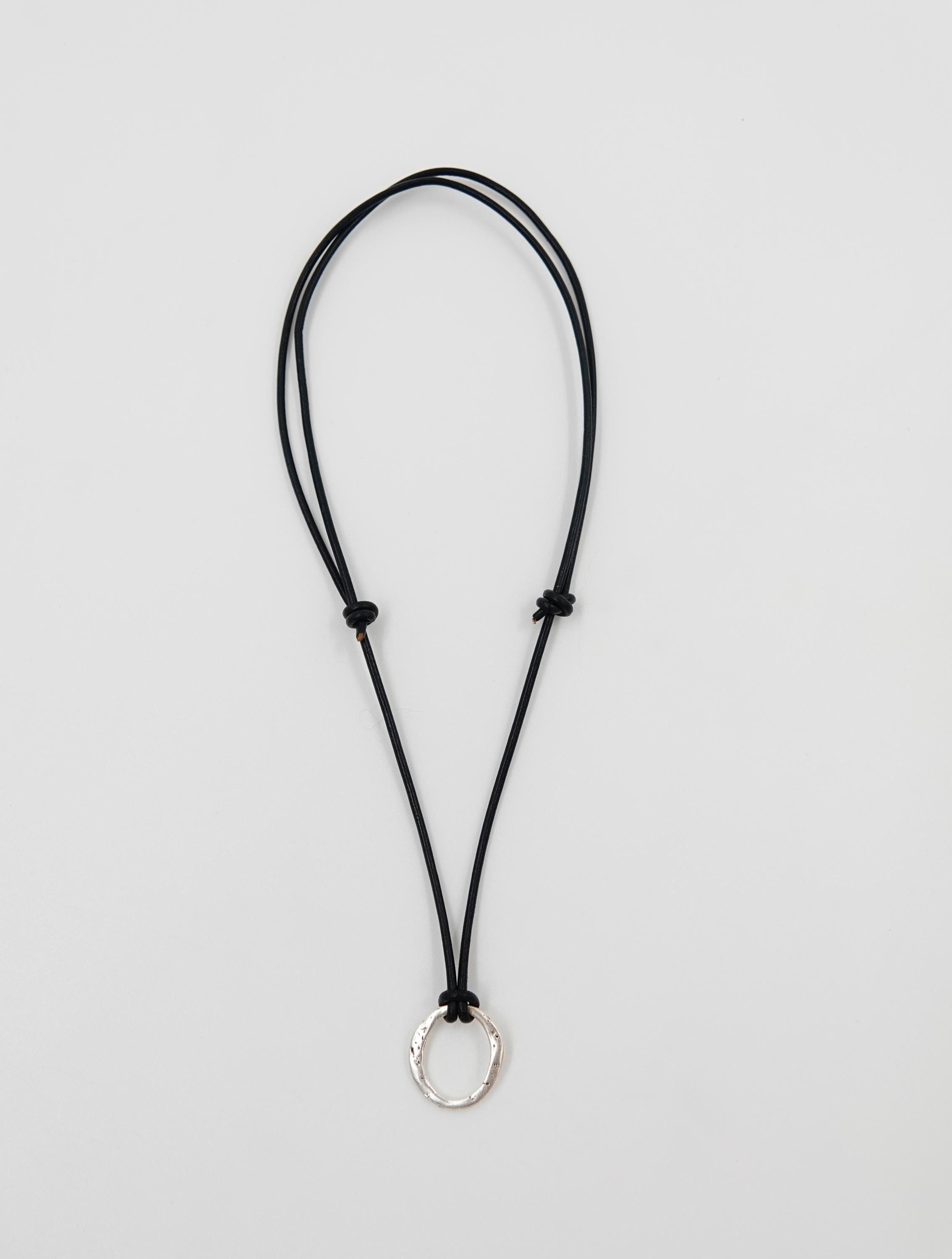 Adjustable Silver Pendant on Waxed Leather Cord Necklace
