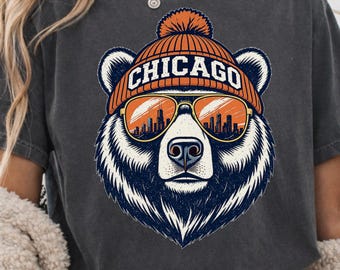 Chicago Bear Beanie Sunglasses PNG for Sublimation Gifts, Retro Vintage Shirt Graphic