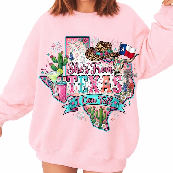 She's From Texas I Can Tell PNG, Western Cowgirl Shirt Design, Country Girl Tumbler Decal, Retro Texas Pride Sublimation