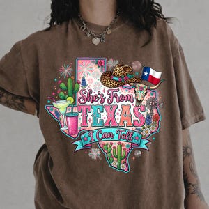 She's From Texas I Can Tell PNG file — works with DTF, HTV, and direct-to-garment printing on shirts and mugs