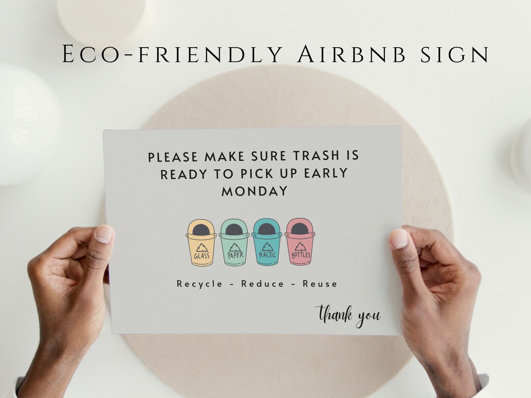 Airbnb Trash Sign, One Page Airbnb Editable Sign, Eco Friendly Trash