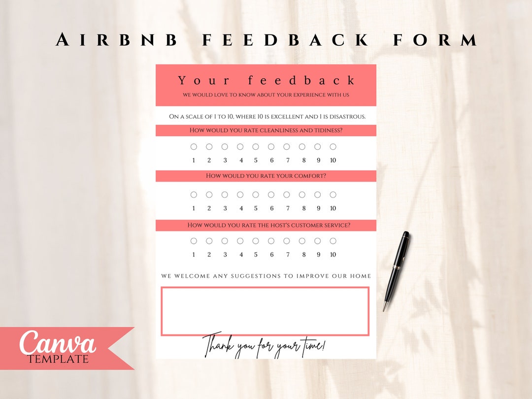 Airbnb Feedback Form Templates Airbnb Printable Feedback Etsy