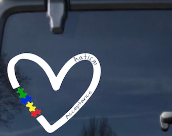 Calcomanía de concienciación sobre el autismo: corazón con piezas de rompecabezas
