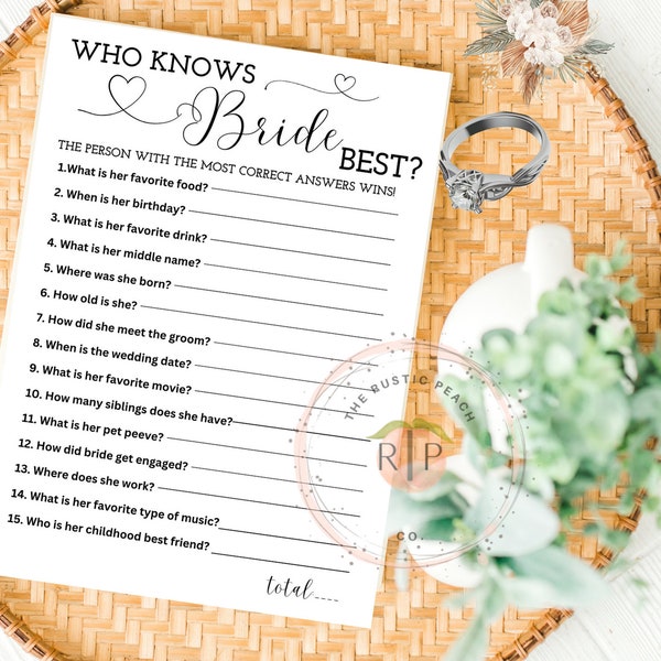 Minimalist Who knows the Bride the Most Game, Modern Bridal Shower Game, Printable How well do you know the Bride?