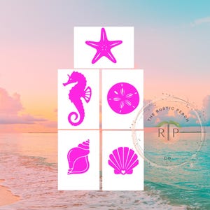 Sea Shells Vinyl Decal, Ocean Sand Dollar Conch Starfish Shell Decal, Beach Sea Shells Decal