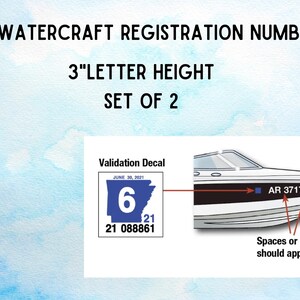 Set of 2 Watercraft Registration Numbers 3 INCH lettering Vinyl Boat Jet Ski decals.