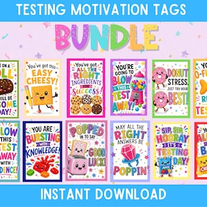 Motivational Testing Treat Tags Bundle Printable Student Encouragement Tags Testing Day Snacks Teacher Classroom Gift Instant Download PDF