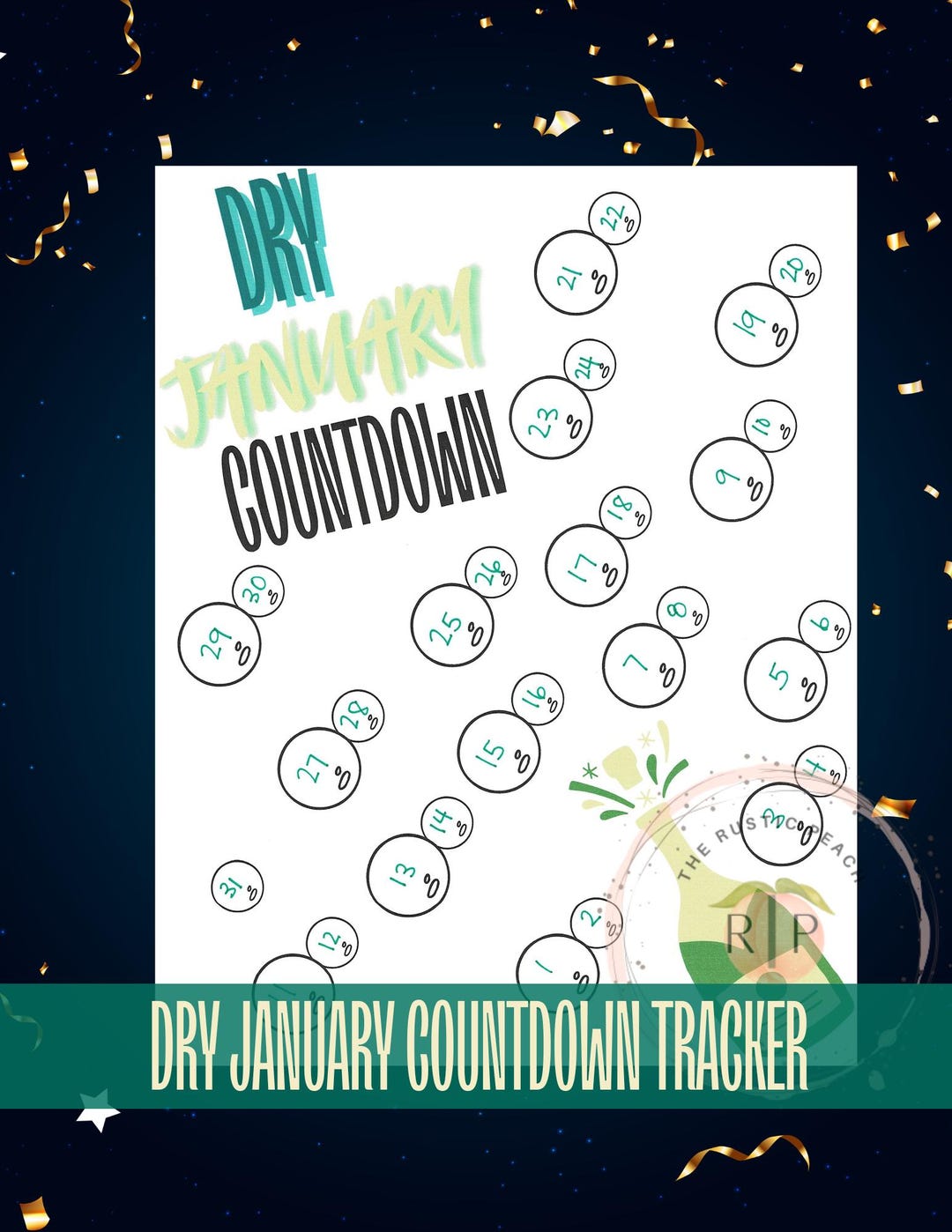 Printable Dry January Countdown Tracker, No Alcohol Challenge, Dry ...