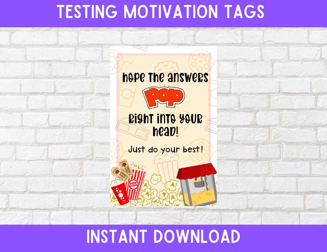 Popcorn Testing Quote Exam Popcorn Gift Tags, Answers Will POP, Test, Stat, Printable Gift ...