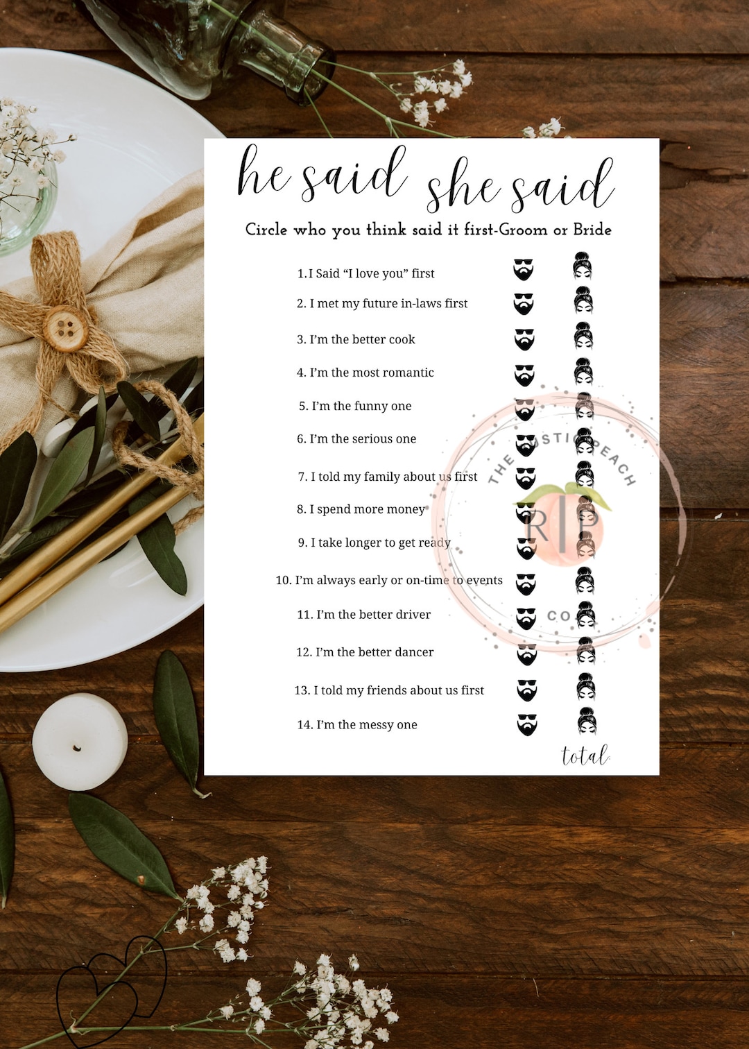 Minimalist He Said She Said Game, Bridal Shower Game, Printable He Said ...