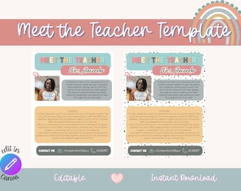 Treffen Sie die Lehrer Vorlage: Boho Klassenzimmer Einführung (Digitaler Download, bearbeitbare Canva Vorlage)