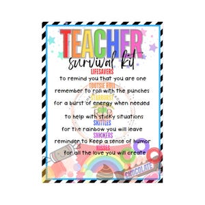 Teacher Survival Kit Printable | Teacher Appreciation Gift Tag | Back to School End of School Survival Kit | Instant Download