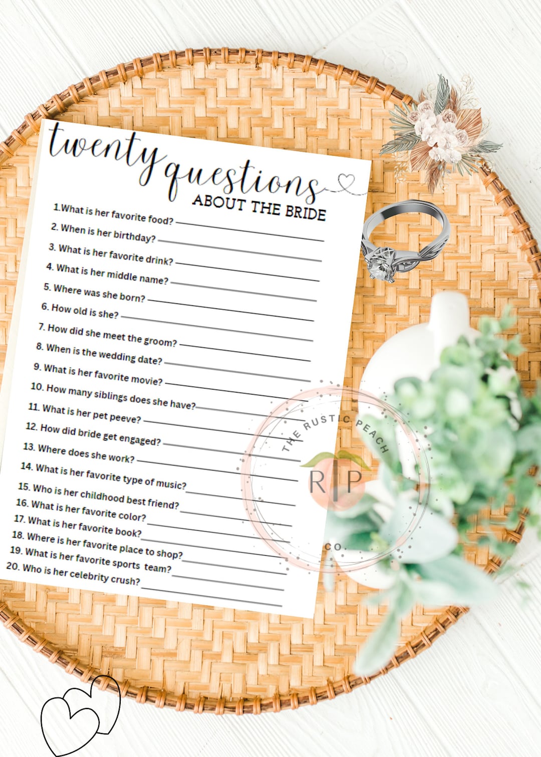 20 Questions About the Bride, Minimalist Bridal Trivia Game Card, Who ...