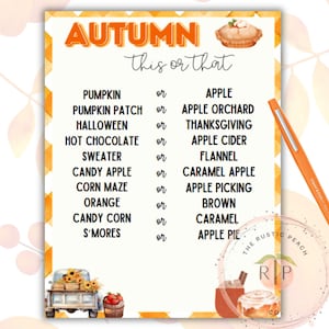 AutumnThis or That | Fall Game | Fall Game Printable | Fall Party Game | Fall Game for Kids Adult | Fall Game | Fall Fest Game Printable