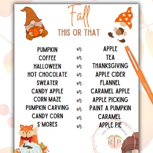 Fall This or That | Fall Game | Fall Game Printable | Fall Party Game | Fall Game for Kids Adult | Autumn Game | Fall Fest Game Printable
