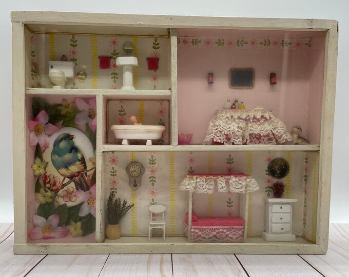 Vintage Wooden Box Bathroom Diorama Fold Art Etsy