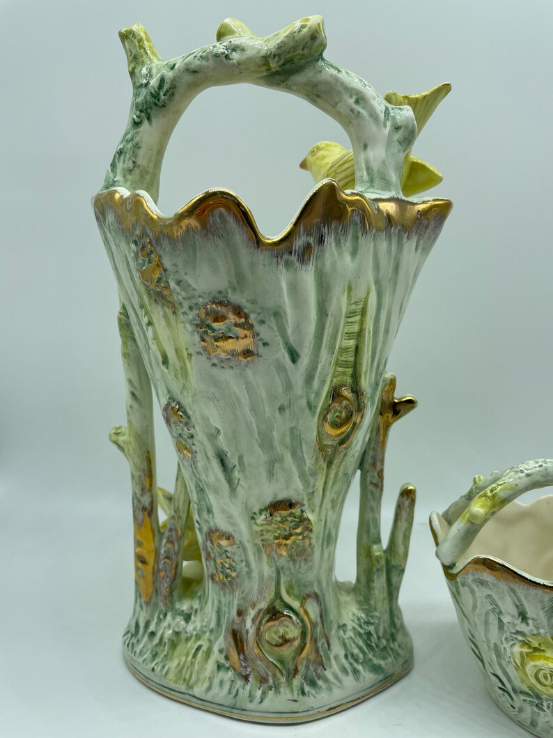 Vintage Ucagco Ceramics Yellow Bird Vase With Gold Detailing Made in