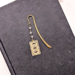 Gold tarot card Metal Hook Bookmark with glass bead chain, gold hook bohemian,  eye of Providence