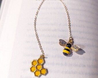 Bee and Honeycomb Enamel bookmarks, Fairycore, Cottagecore, Bee chain bookmark