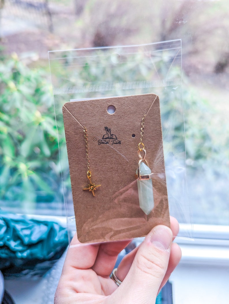 North Star celestial short gold Chain bookmark with charm and white tassel OR a crystal image 10