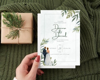 Rustieke elegante groen aquarel eucalyptus bruiloft uitnodiging aanpasbare en afdrukbare digitale sjabloon voor uw speciale dag natuur geïnspireerd