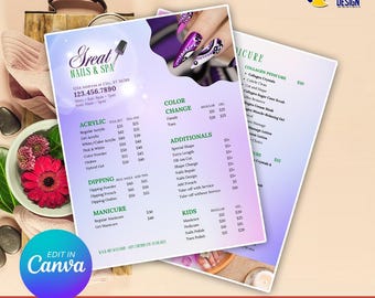 Nail Salon Menu Template | Editable Price List (Canva, 8.5x11) (Digital Download)