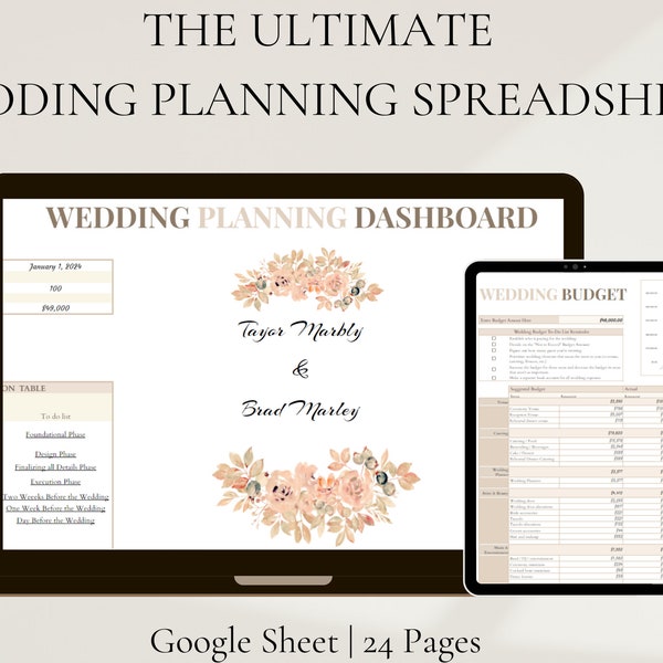 Digital Wedding Planner | Wedding Planning Spreadsheet | Wedding Planning Google Sheets | Wedding Planner Digital