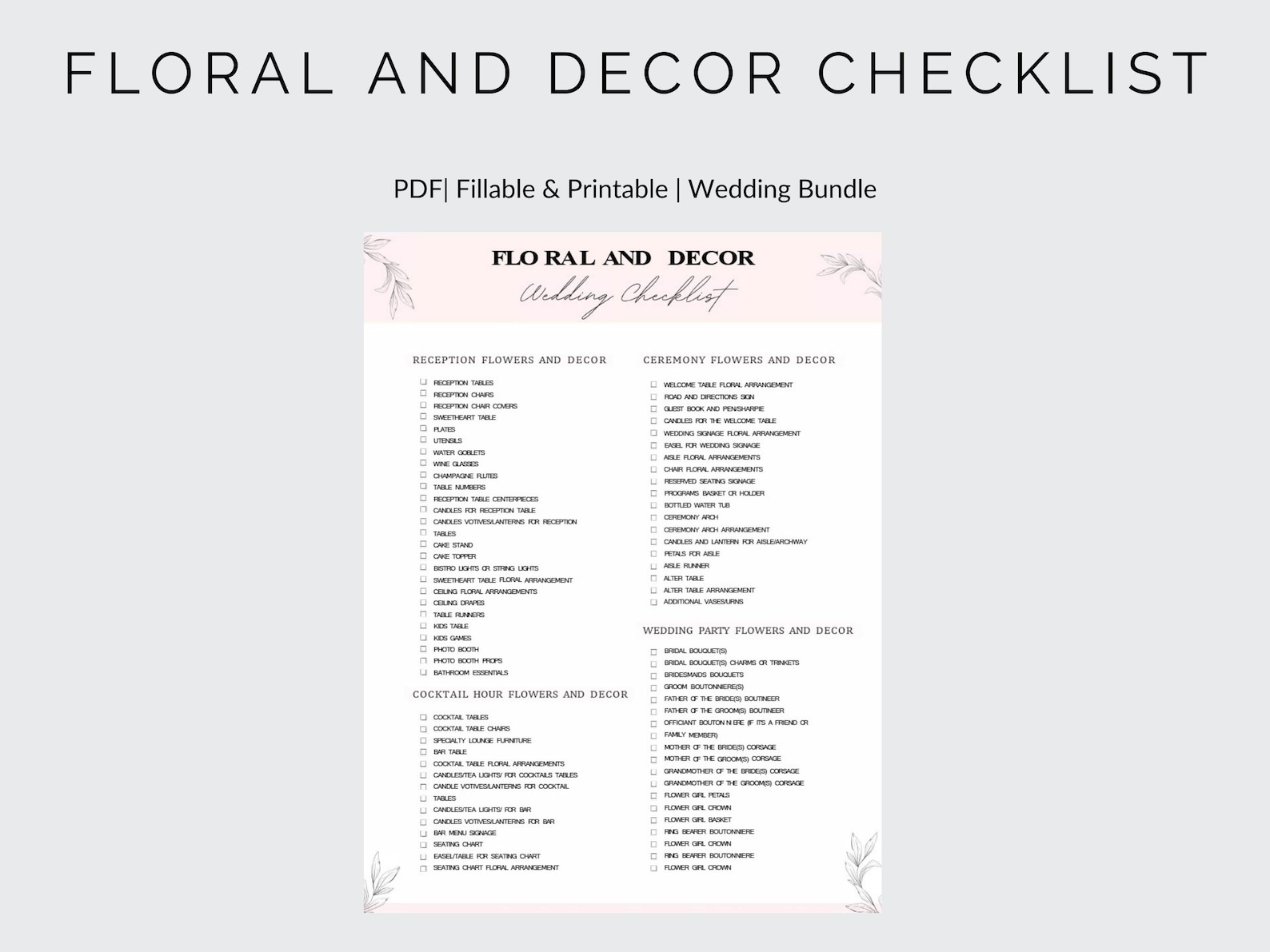 Wedding Flower Checklist Wedding Planning Checklist Fillable
