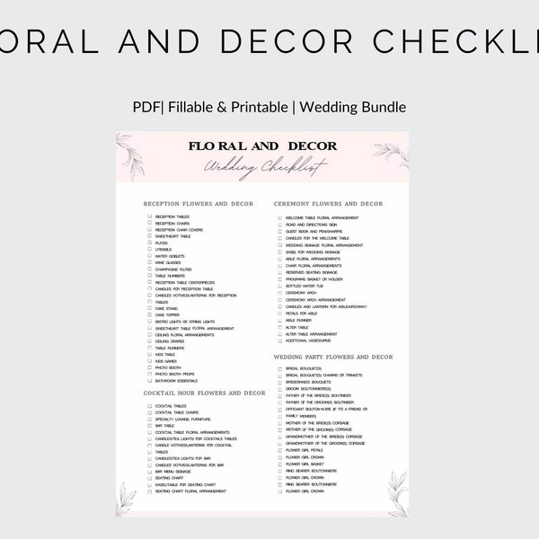 Wedding Flower Checklist | Wedding Planning Checklist | Fillable & Printable