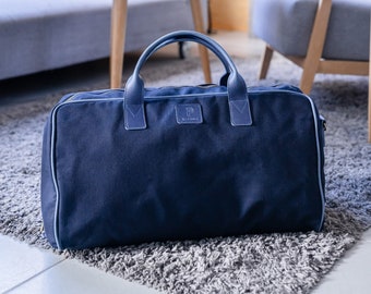 Vegan Travel Bag - Navy Blue, Weekend Bag, classic Duffel Bag, Weekender Bag for women and men, handmade Overnight Bag, vegan gift