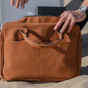SAC POUR ORDINATEUR PORTABLE VÉGAN | Porte-documents unisexe | Sacoche minimaliste pour ordinateur portable | Sac en cuir biosourcé | Porte-documents fonctionnel au design intemporel en maïs végétalien