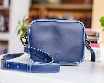 Vegan Corn Leather Bag - Navy Blue, Minimalist Shoulder Bag, Small Purse for Women, Messenger Bag, Classic Crossbody Bag,Square bag,City Bag