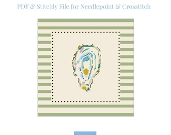 May include: Digital Stitch Guide PDF & Stitchly File for Needlepoint & Crosstitch. The image shows a cross-stitch design of an abstract shape in pastel colours, framed by a green striped border. The text "Digital Stitch Guide" is at the top, with the designer's initials at the bottom.