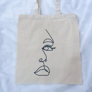 Face Line Art | Holographic Tote Bags | Canvas Tote Bag | Black HTV Tote Bag | Reusable Shopping Bag