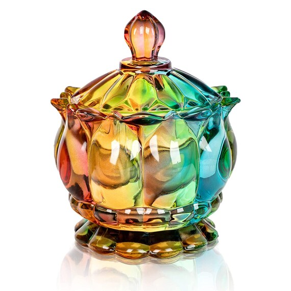Colorful Embossed Glass Jars With Lid Crystal Glass Candy Etsy