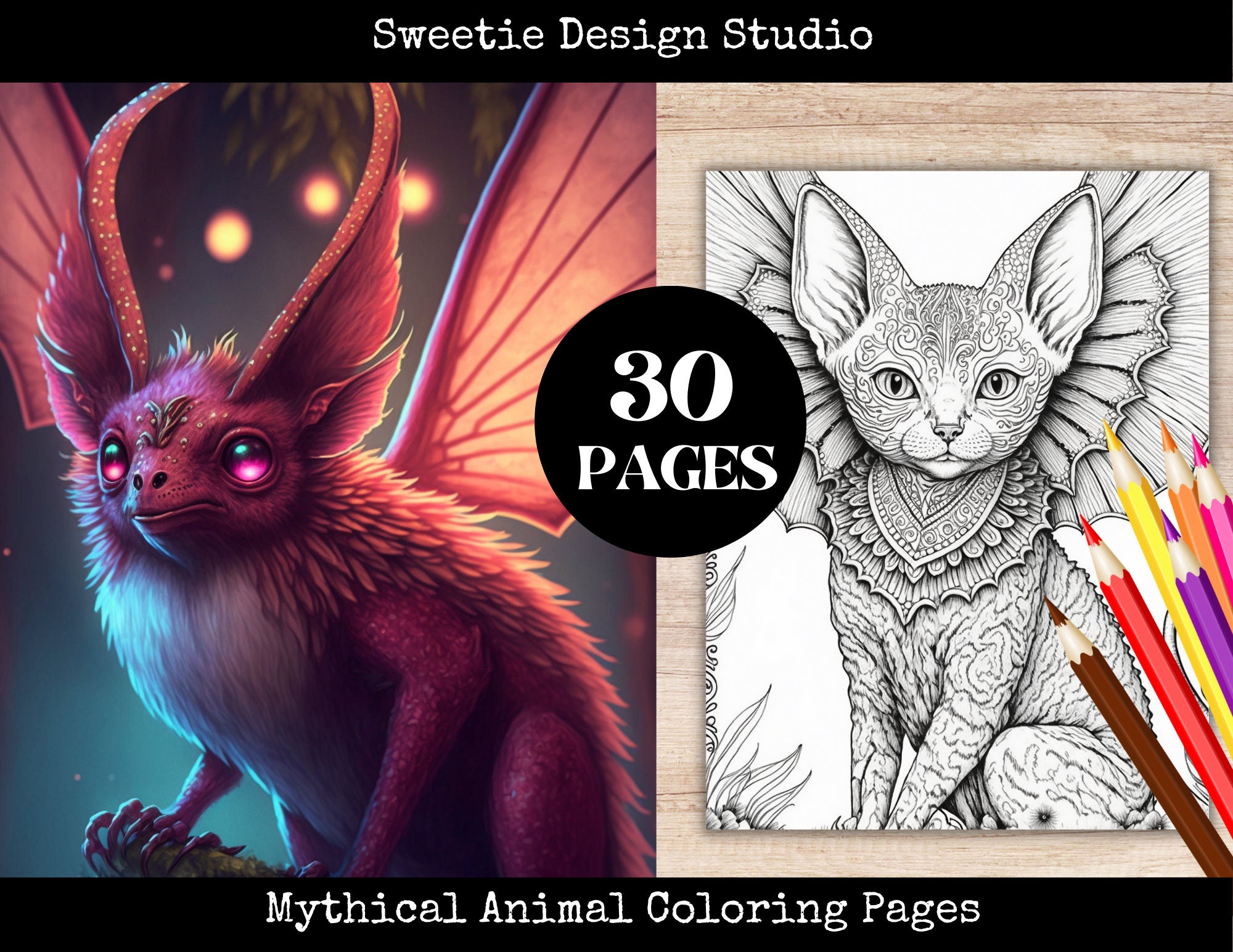 Mythical Animal Coloring Page Fantasy Animal Coloring Page - Etsy