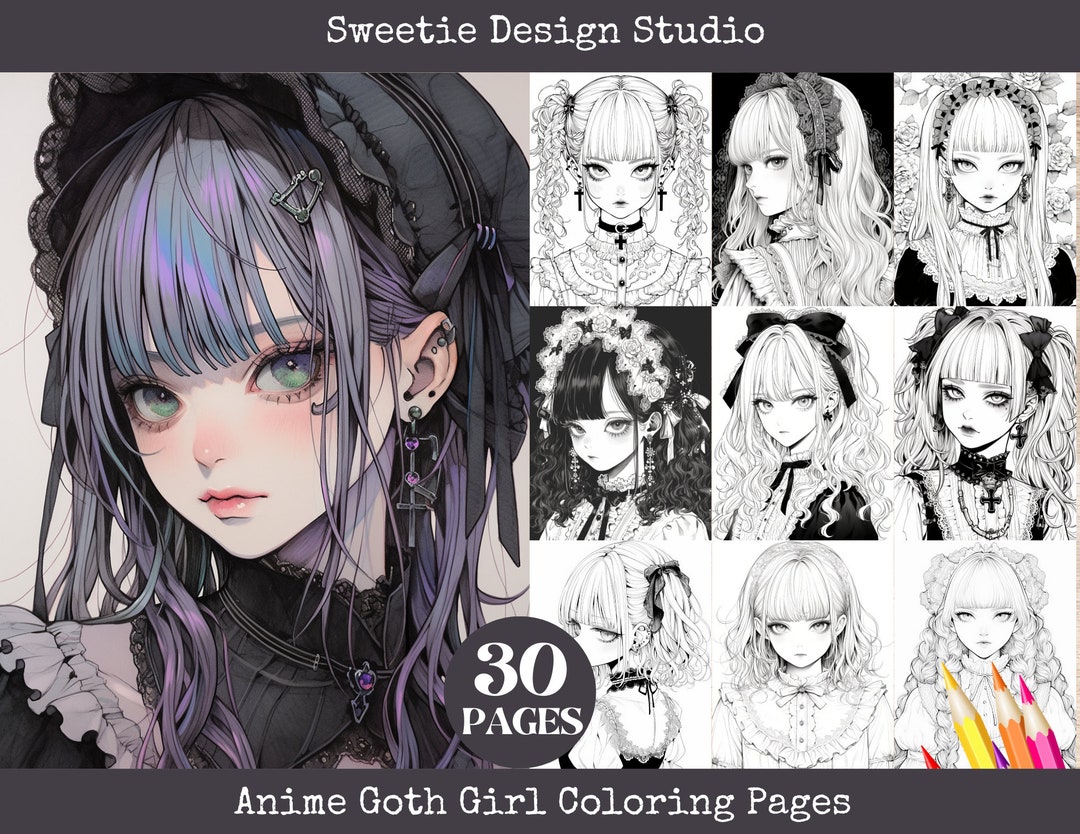 Anime Goth Girl Coloring Page Anime Coloring Page 30 - Etsy