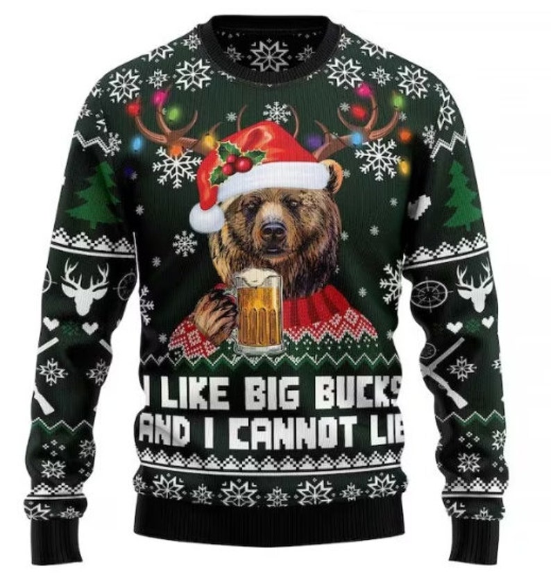 Bear Hunting and Beer Ugly Christmas Sweater Ugly Sweater - Etsy UK
