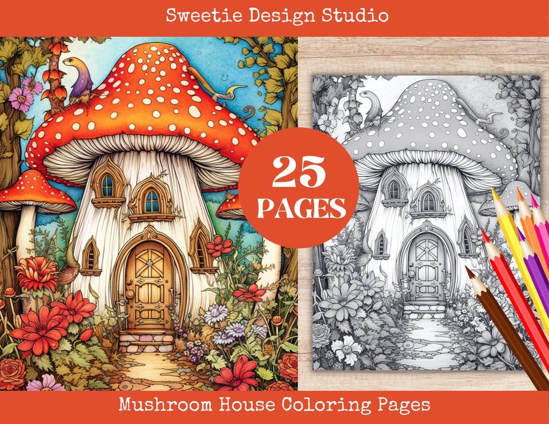Mushroom House Coloring Page Fairy House Coloring Page 25 - Etsy