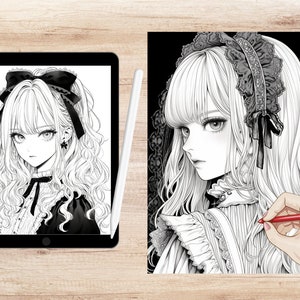 Anime Goth Girl Coloring Page Anime Coloring Page 30 - Etsy