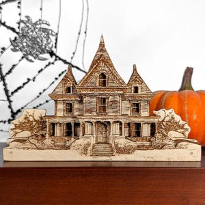 Handmade Wooden Haunted House Decoration – Victorian Model & Halloween Decor
