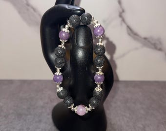 Purple Mica and Lava Stone bracelet