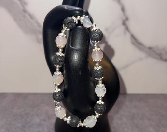 Black Flower Agate and Lava Stone bracelet