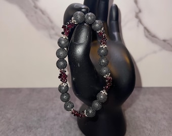 Garnet chip and Lava Stone bracelet