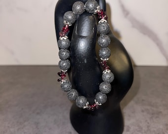 Lava Stone and Garnet chip bracelet