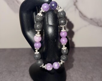 Purple Mica and Lava Stone bracelet