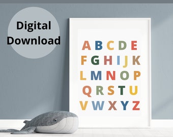 Kids Room Alphabet Printable Art, Boys Room Decor, Digital Download Wall Art