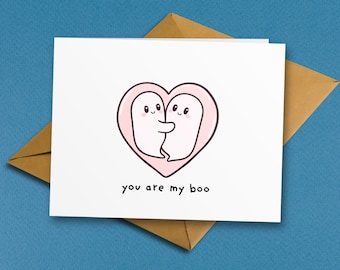 Funny Ghost Couple Card: Kawaii Halloween Anniversary Greeting