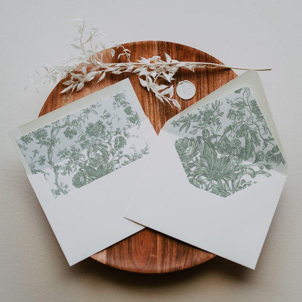 ENVELOPE LINER | Sage Green toile | Wedding Invitation | PDF